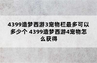 4399造梦西游3宠物栏最多可以多少个 4399造梦西游4宠物怎么获得